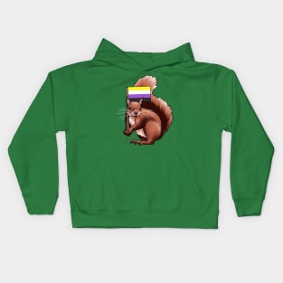 Squirrel with a Non-binary Flag Kids Hoodie